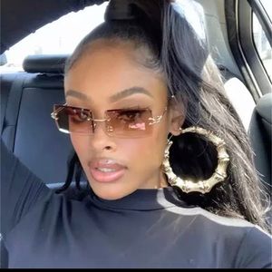 Square Frameless Clip Shades For Women Retro Vintage Designer Fashion Sunglasses